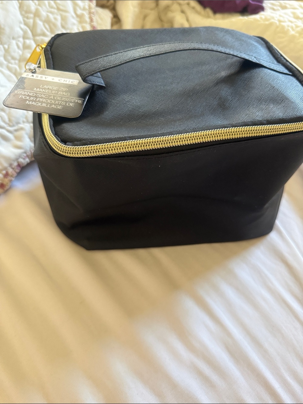 Black Makeup Bag with Gold Zipper